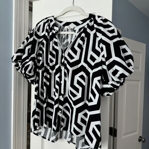 Black and White Button Down Puff Sleeve Top